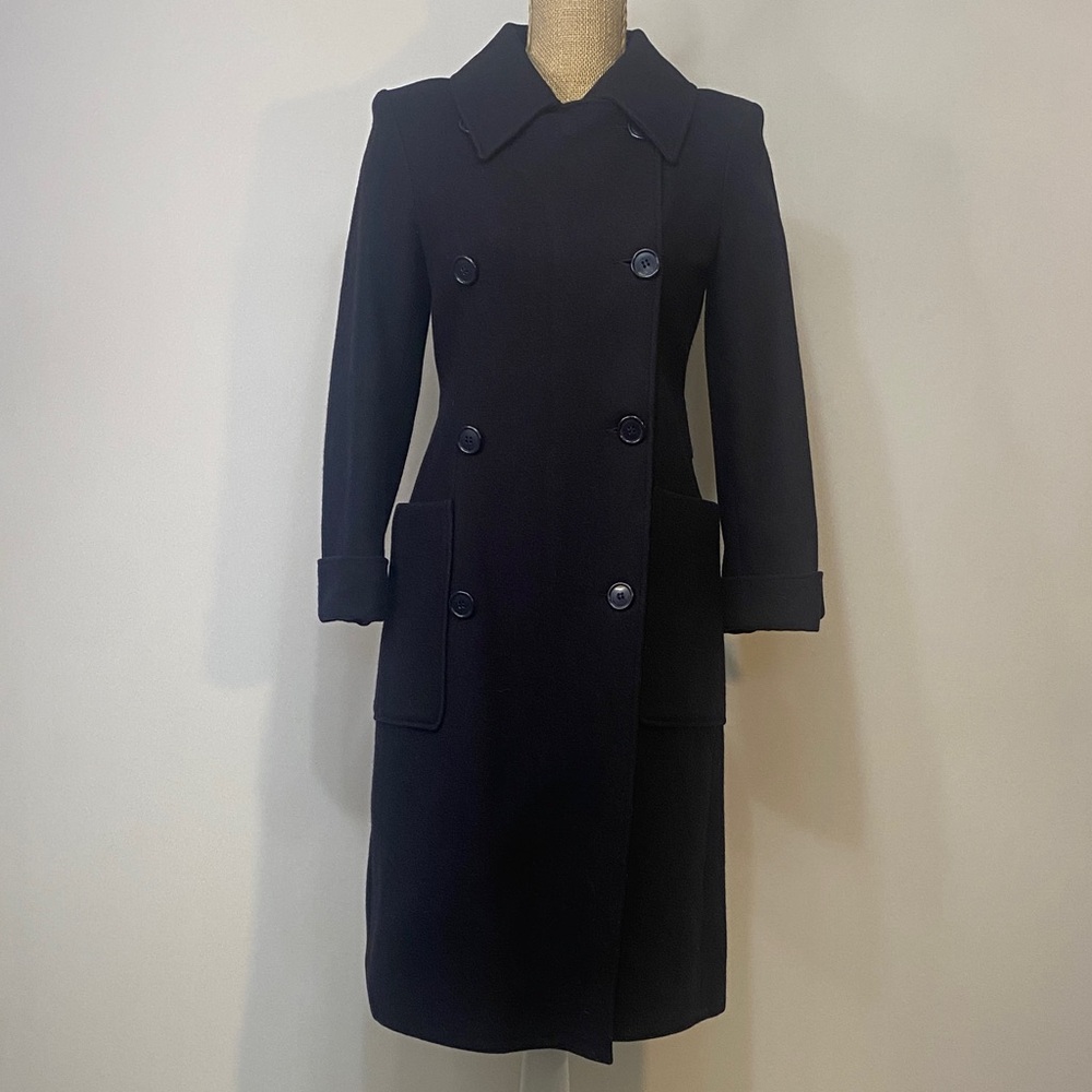 Women’s Wool Black Trench Coat 70s 80s 90s